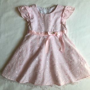 Girls dress size 2T pink eyelet lined ruffle EUC